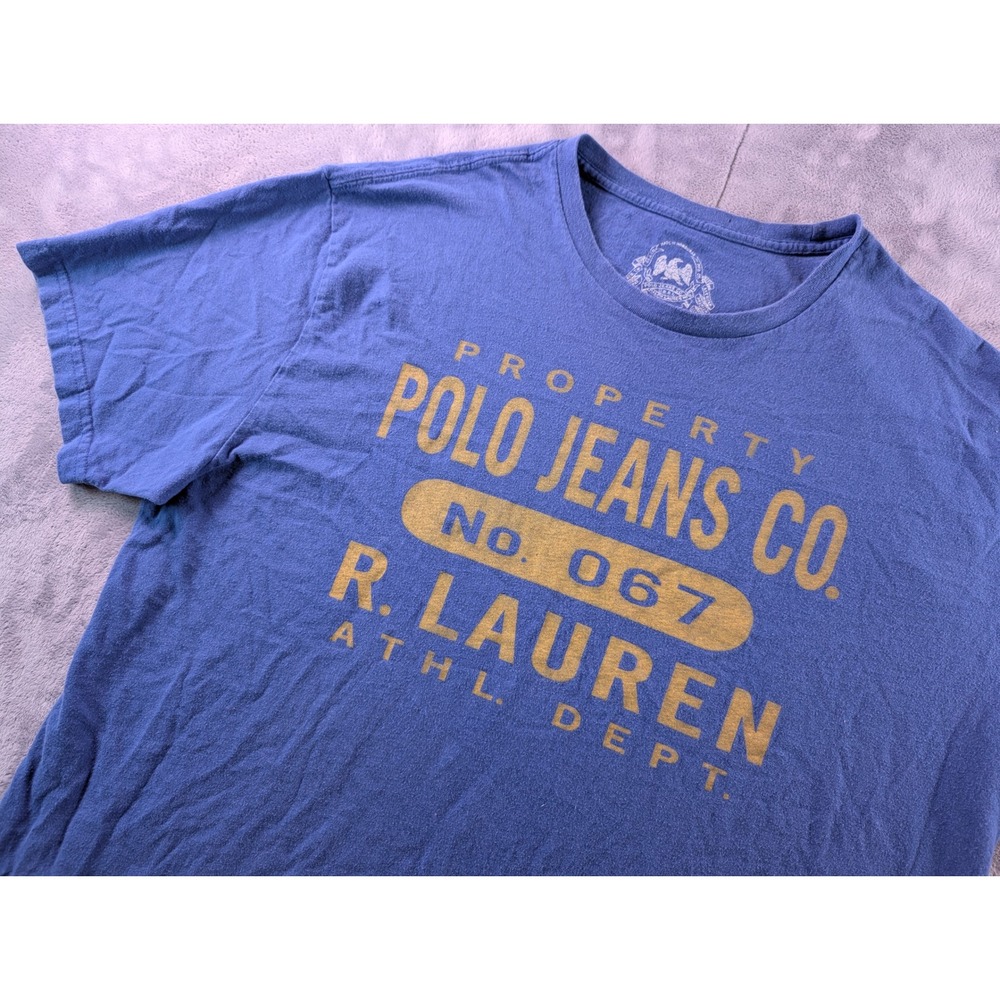 Polo Jeans Co Ralph Lauren Mens Large Blue Graphic T-Shirt Athl Dept No 067